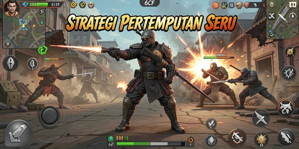 Tampilan gameplay menarik dari 6CF dengan strategi pertempuran yang mendalam.