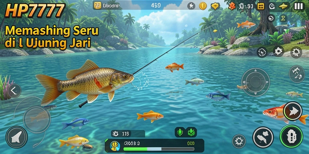 Screenshot gameplay HP777 menunjukkan serunya pengalaman memancing di laut.
