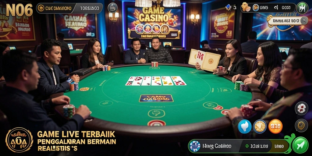 Tampilan utama N06 menampilkan dealer kasino langsung dalam suasana permainan yang menegangkan.