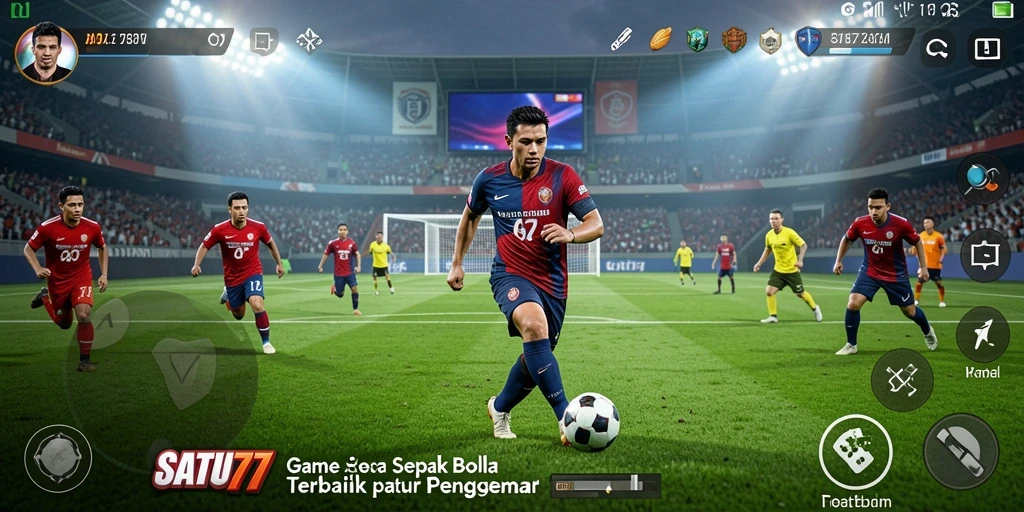 Screenshot SATU77 menampilkan aksi seru di lapangan sepak bola.