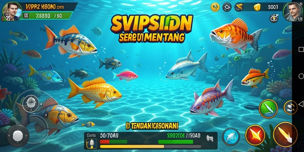 Screenshot dari gameplay SVIPSIDN menampilkan aksi seru menangkap ikan.